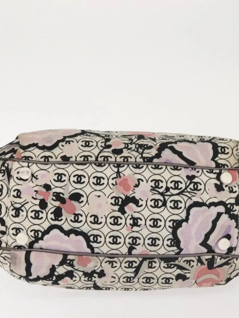 CHANEL Tote Bag Canvas Multicolor Silver CC Auth 142753